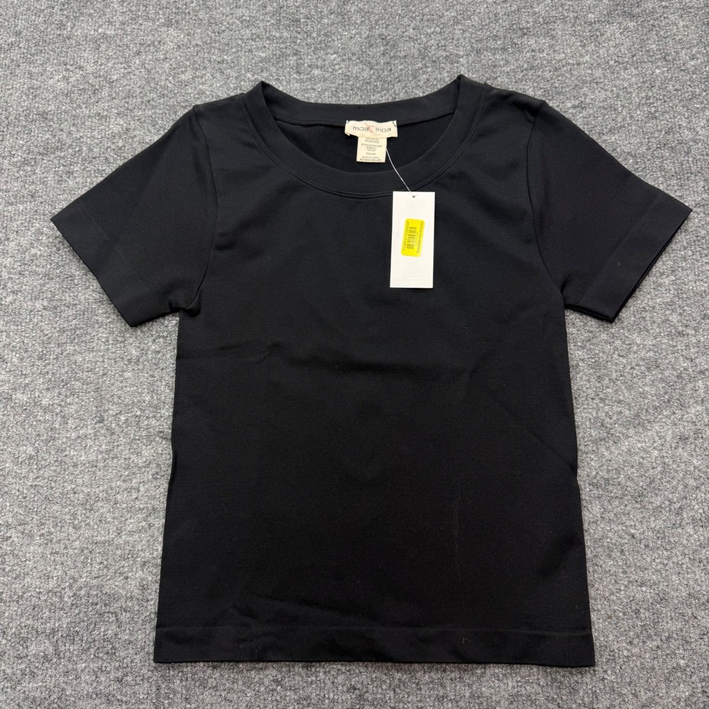 Moa Moa Womens Black Short Sleeve Crew Neck Stretch Top ITF930-SEM One Size NWT
